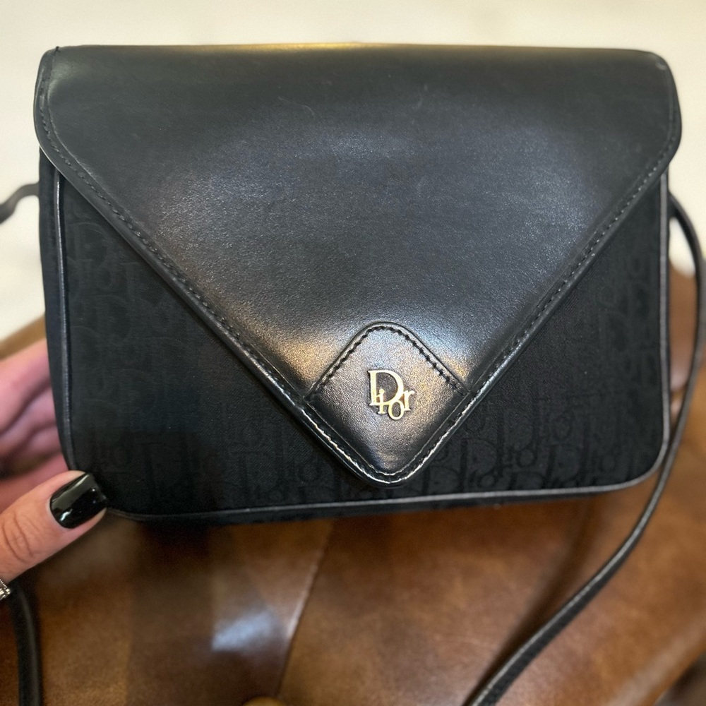 Dior Black Oblique Canvas Leather Flap Crossbody